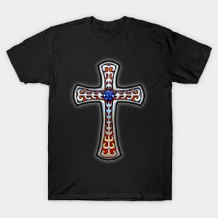 Cross Vintage Retro Blue Stone T-Shirt